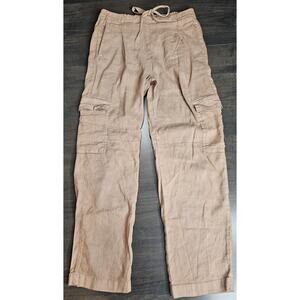 Kut from the Kloth Pants Women's Sz 00 Linen Cargo Drawstring Utility Casual Tan